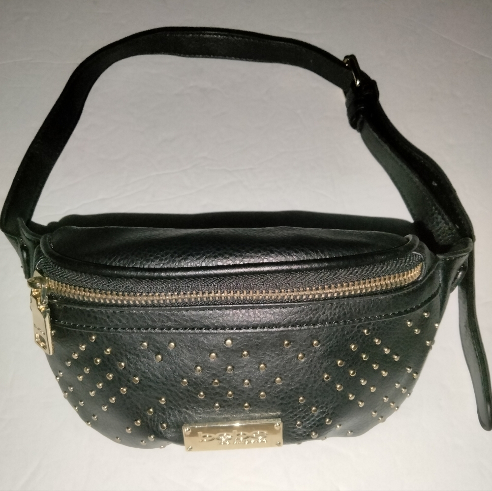 Bebe Los Angeles (Black) Faux Leather & Gold Studded Adjustable Belt Waist Bag